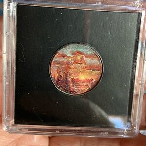 Hand painted Sunset landscape original oil painting on penny art miniature